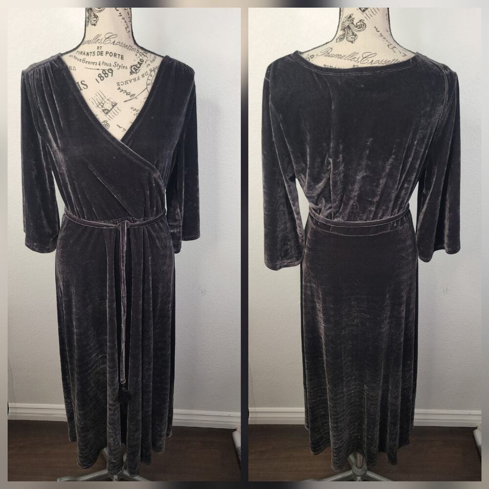 Soft Surroundings Gray Vera Velvet Faux Wrap Maxi Dress Wedding Dress Small PS